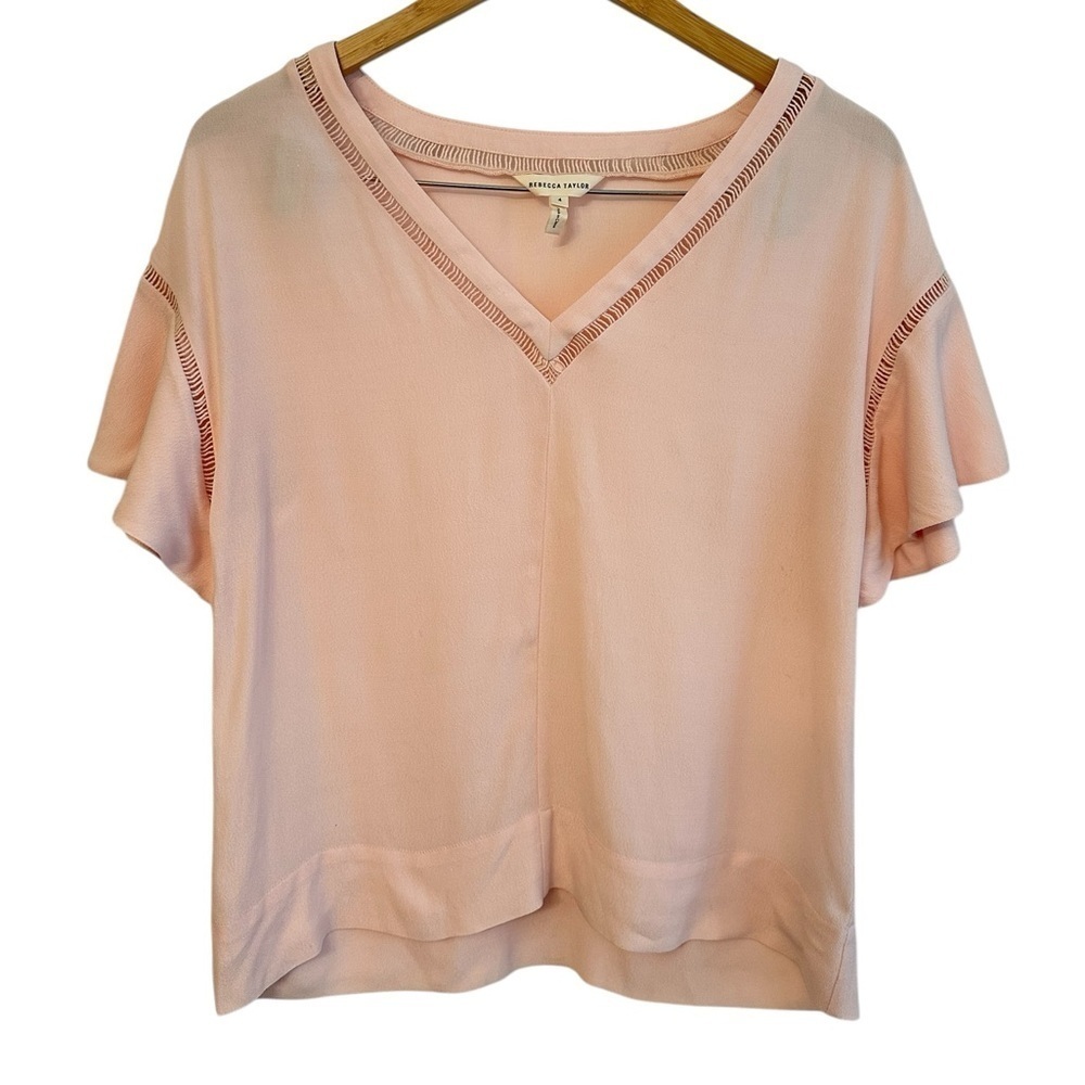 Rebecca Taylor Blush Pink V-Neck Flutter Sleeve Top
